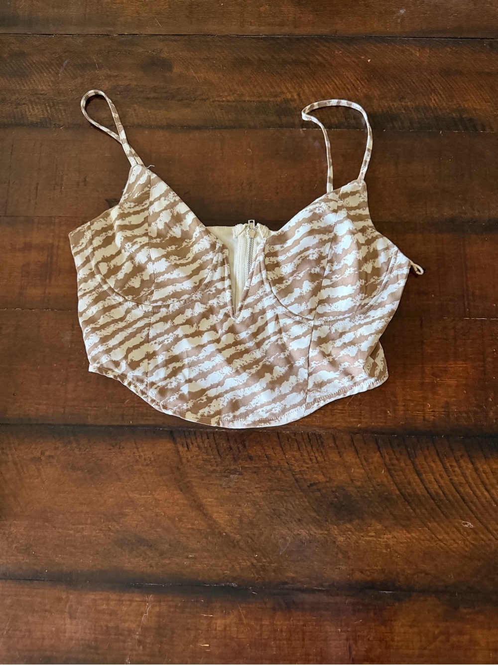 White House Black Market Beige and White Striped Bustier Crop Top